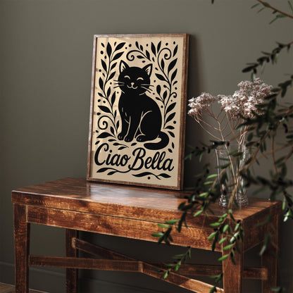 Ciao Bella Poster - Black Cat Wall Art - Cute Animal Print