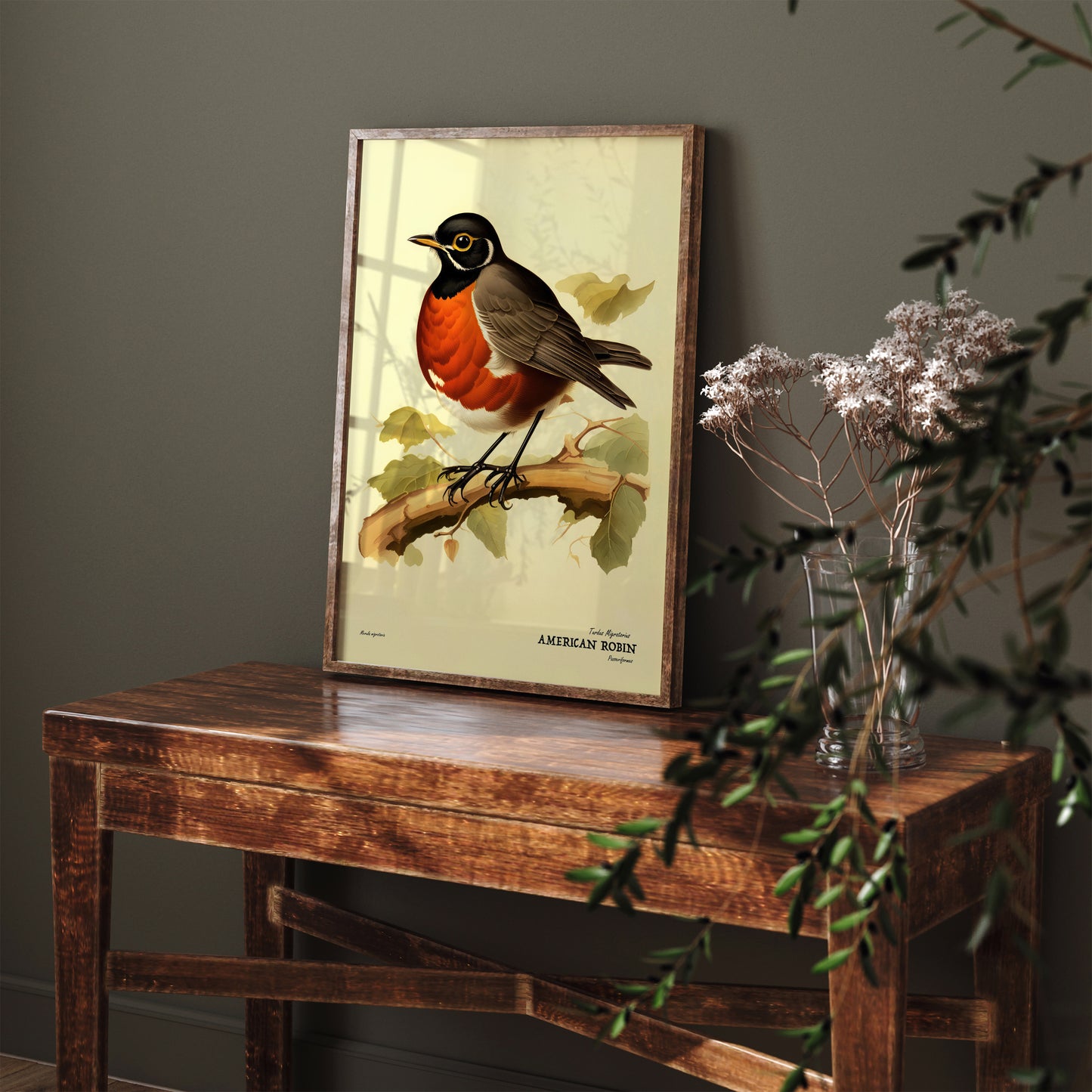 American Robin Vintage Bird Poster