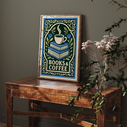 Books & Coffee Poster - Literary Art Print