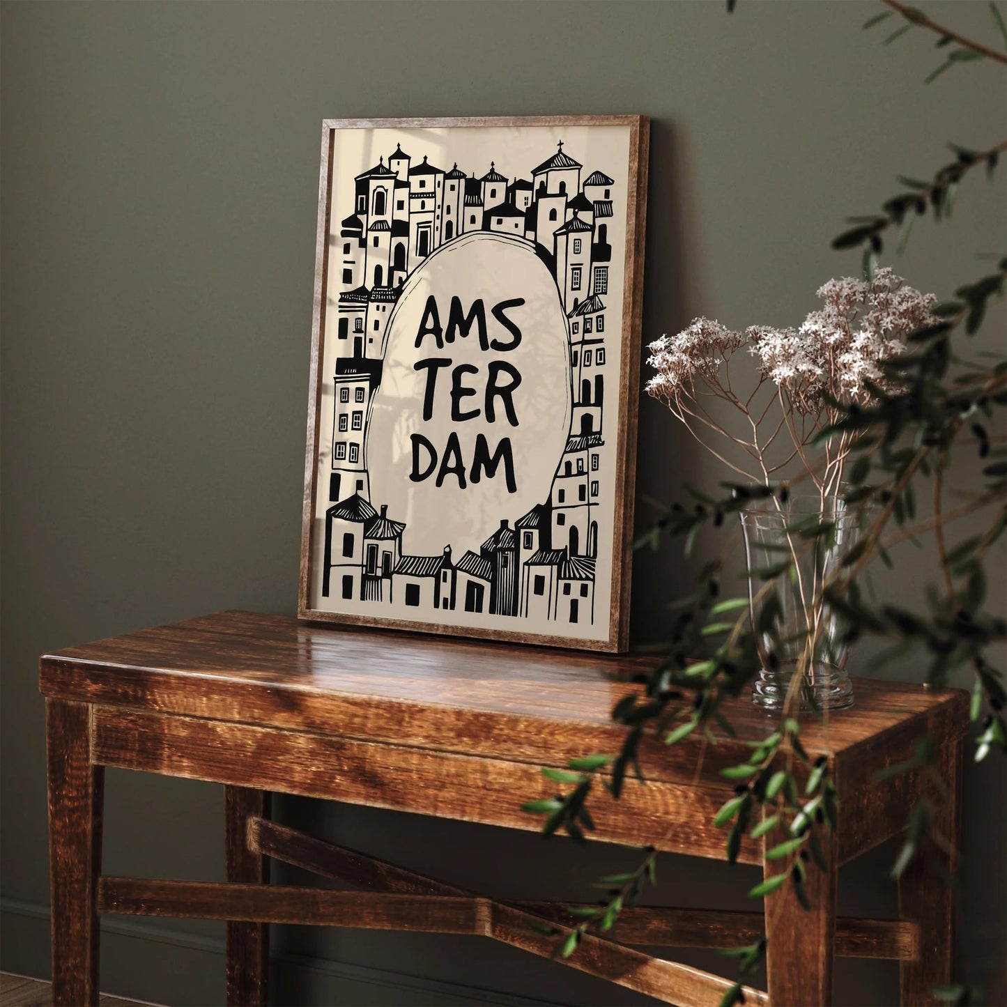 Amsterdam Black Ink Style Architecture Art Print