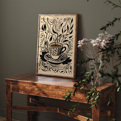 Black Ink Coffee Art - Espresso Kitchen Decor