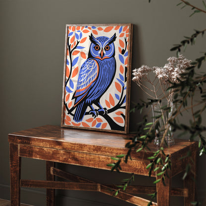 Cute Owl Bird in Purple and Orange Colors Art Print