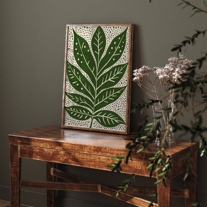 Rustic Green Leaf Vintage Art Print