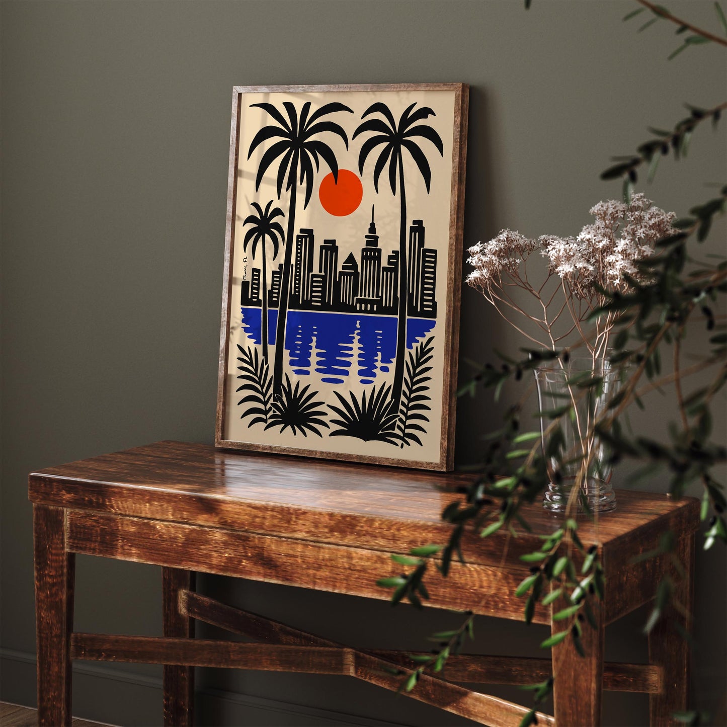 Miami Florida Poster - Cityscape Wall Art - Retro Travel Print