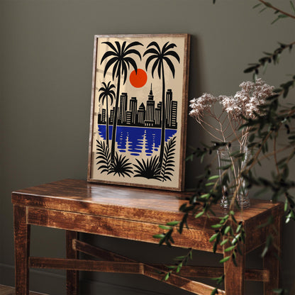 Miami Florida Poster - Cityscape Wall Art - Retro Travel Print