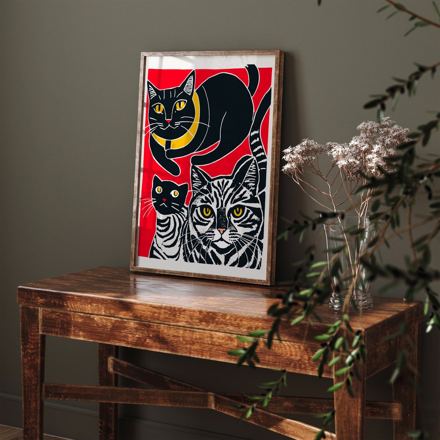 Wild Cats Funny Red Wall Art