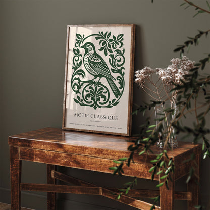 Green Bird Poster - Classic Elegant Wall Art Print