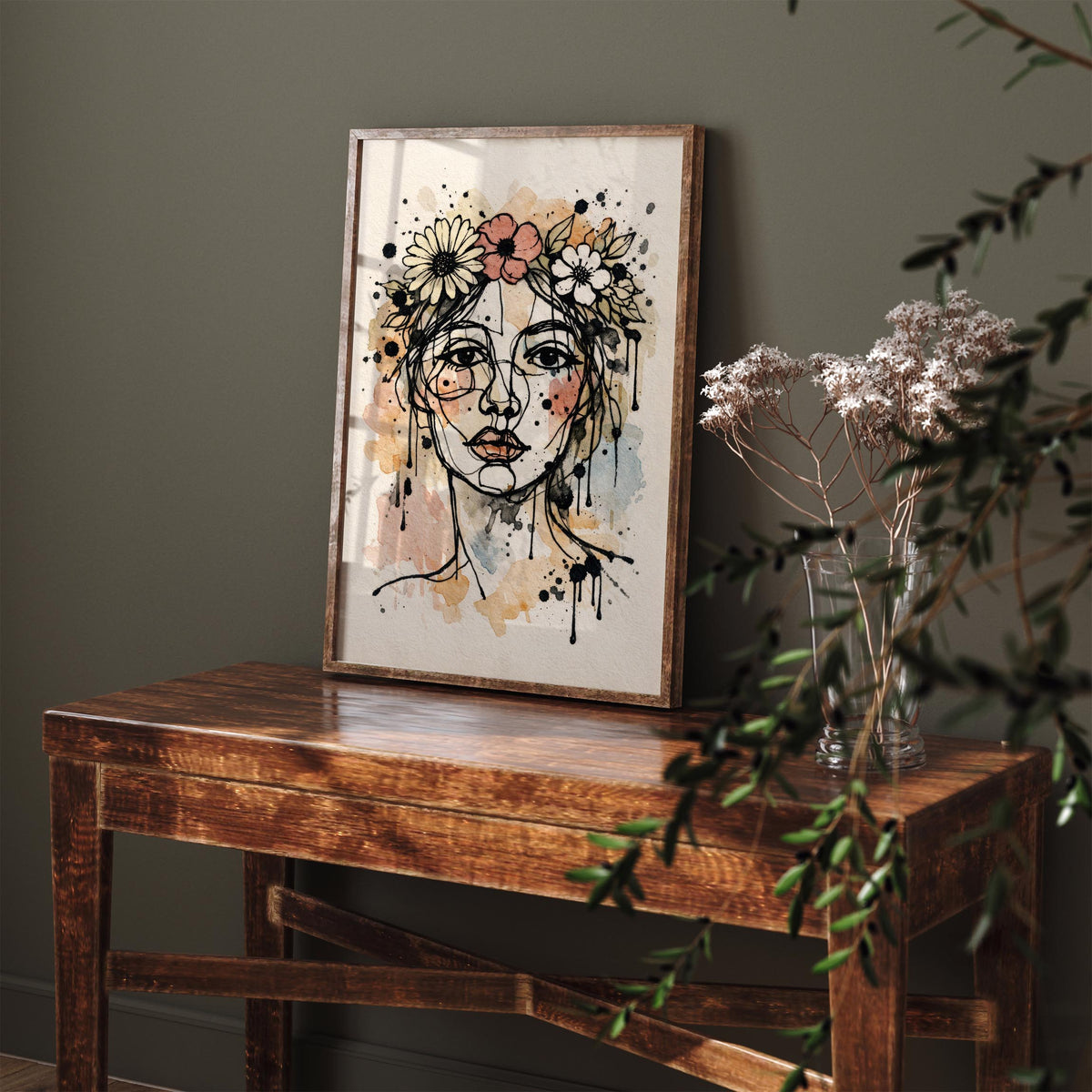 Portrait of Woman with Flowercrown Poster