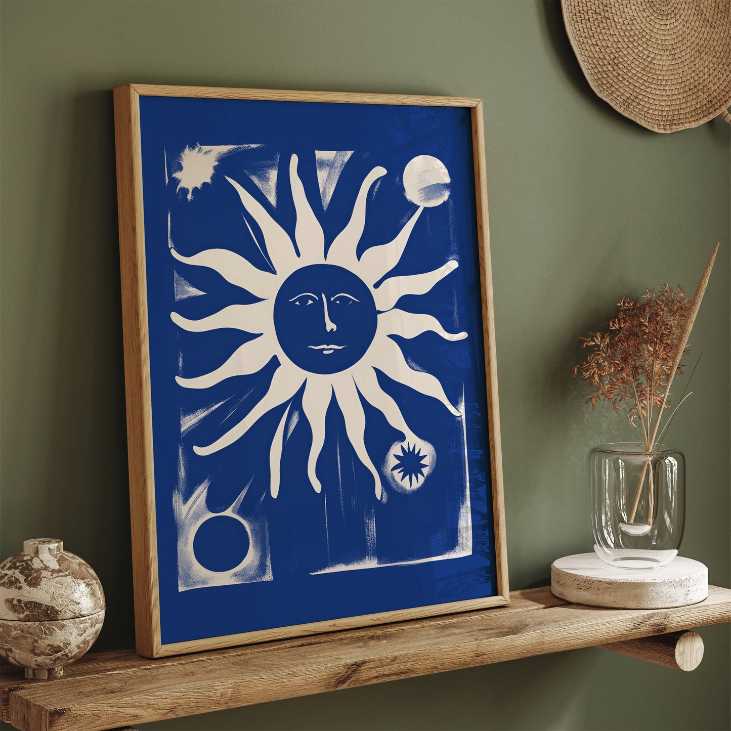 Indigo Blue Moody Sun Wall Art Print