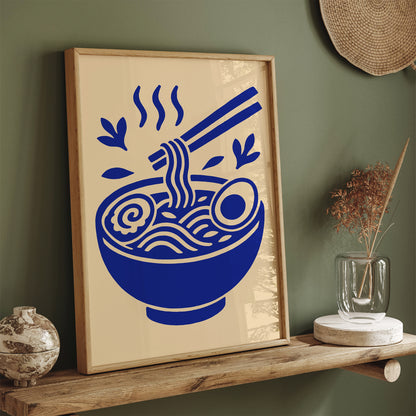 Ramen Soup Art Print - Blue Modern Kitchen Decor