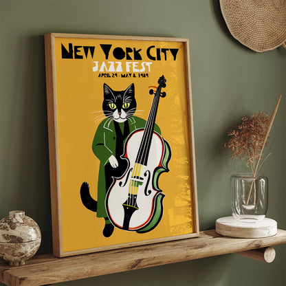 Yellow Jazz Cat Poster - NYC Fest Retro Poster