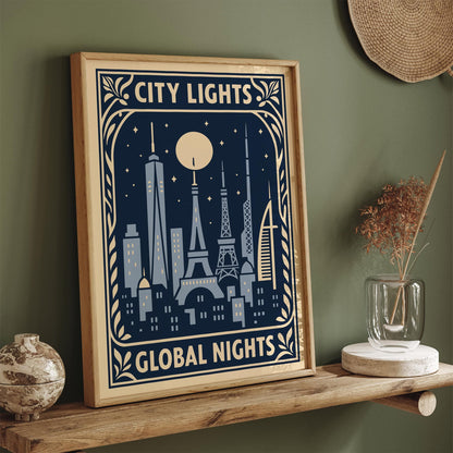 City Lights Global Nights Poster - Travel Wall Art