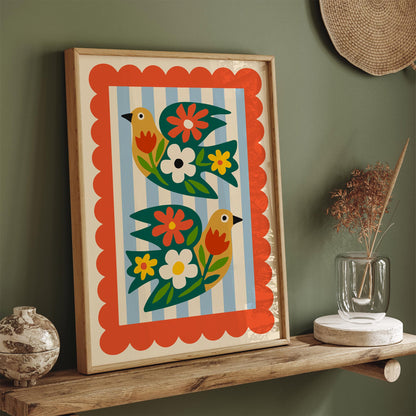 Colorful Folk Bird Poster