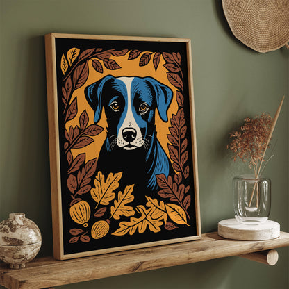 Dog in Fall Leaves Art Print