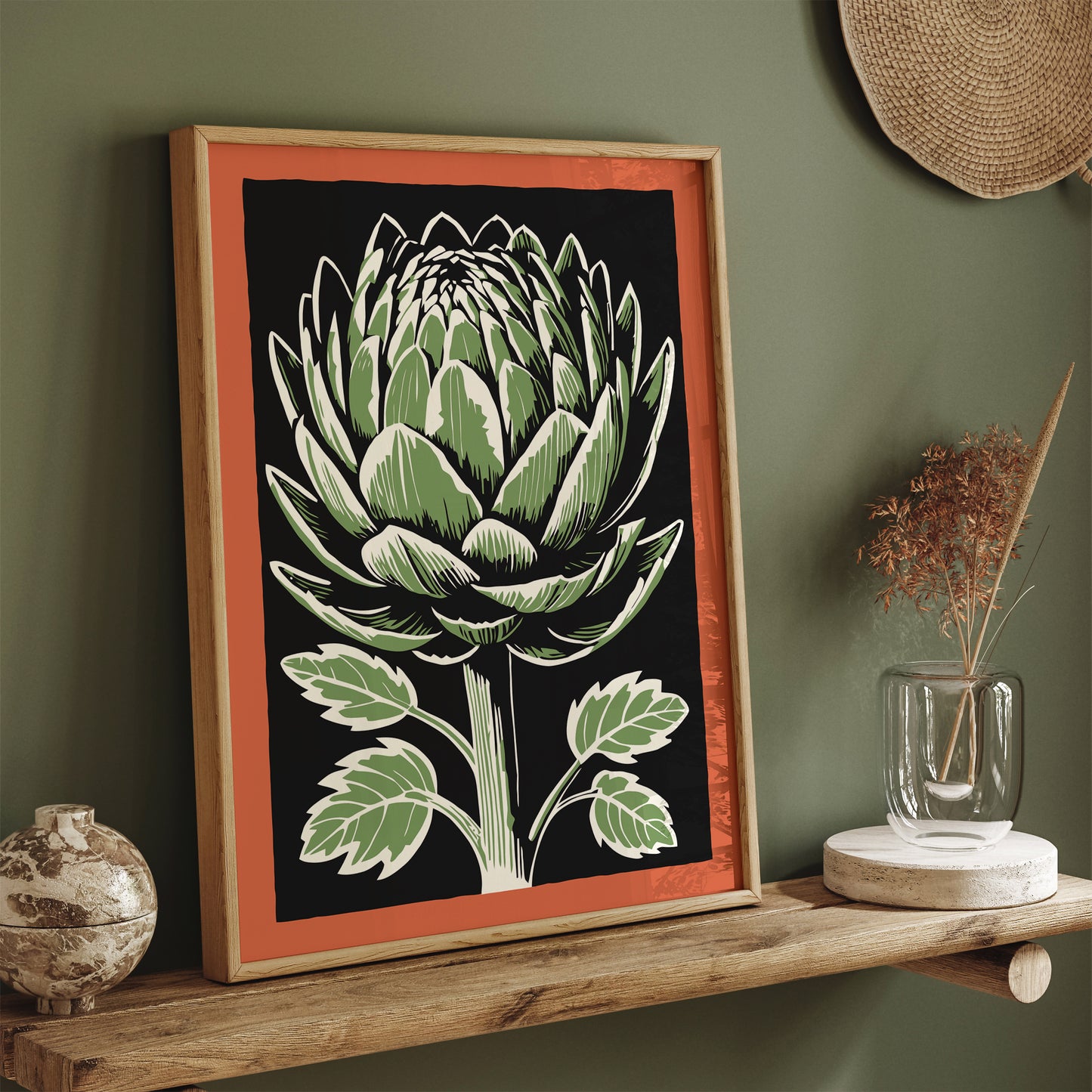 Artichoke Linocut Retro Print