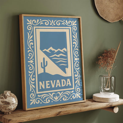 Nevada Travel Poster Icy Blue Wall Art Print