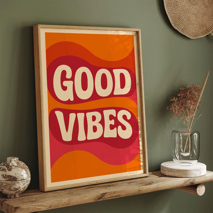 Good Vibes Quote Poster - 70s Style Waves Print