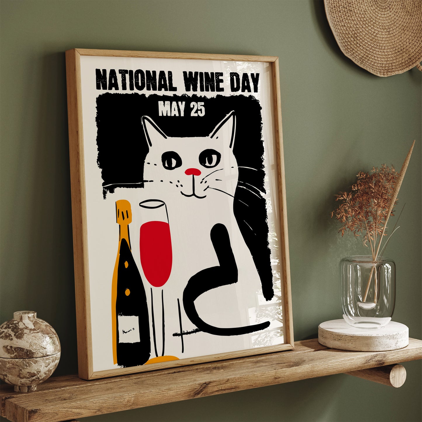 National Wine Day Quirky Cat Poster