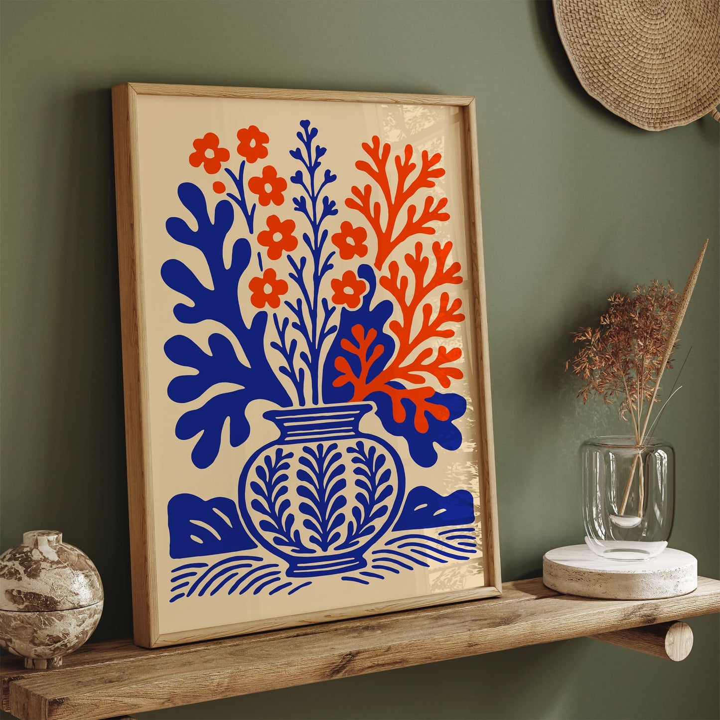 Blue and Red Coral Reefs Botanical Bouquet Print