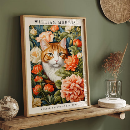 William Morris Feline Cat in Flowers Wall Art