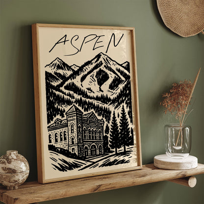 Aspen Black Ink Travel Poster