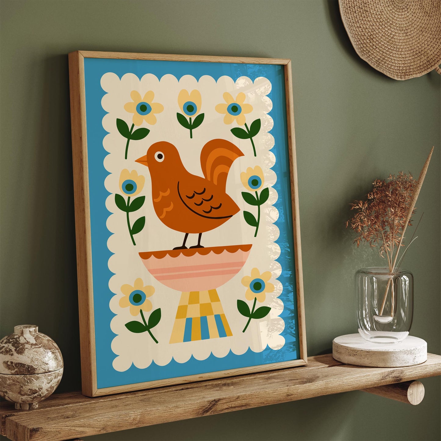 Cute Folk Bird Wall Art Print 2026