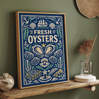 Fresh Oysters Nautical Poster