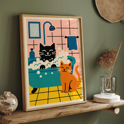 Cats Bathing Time Poster