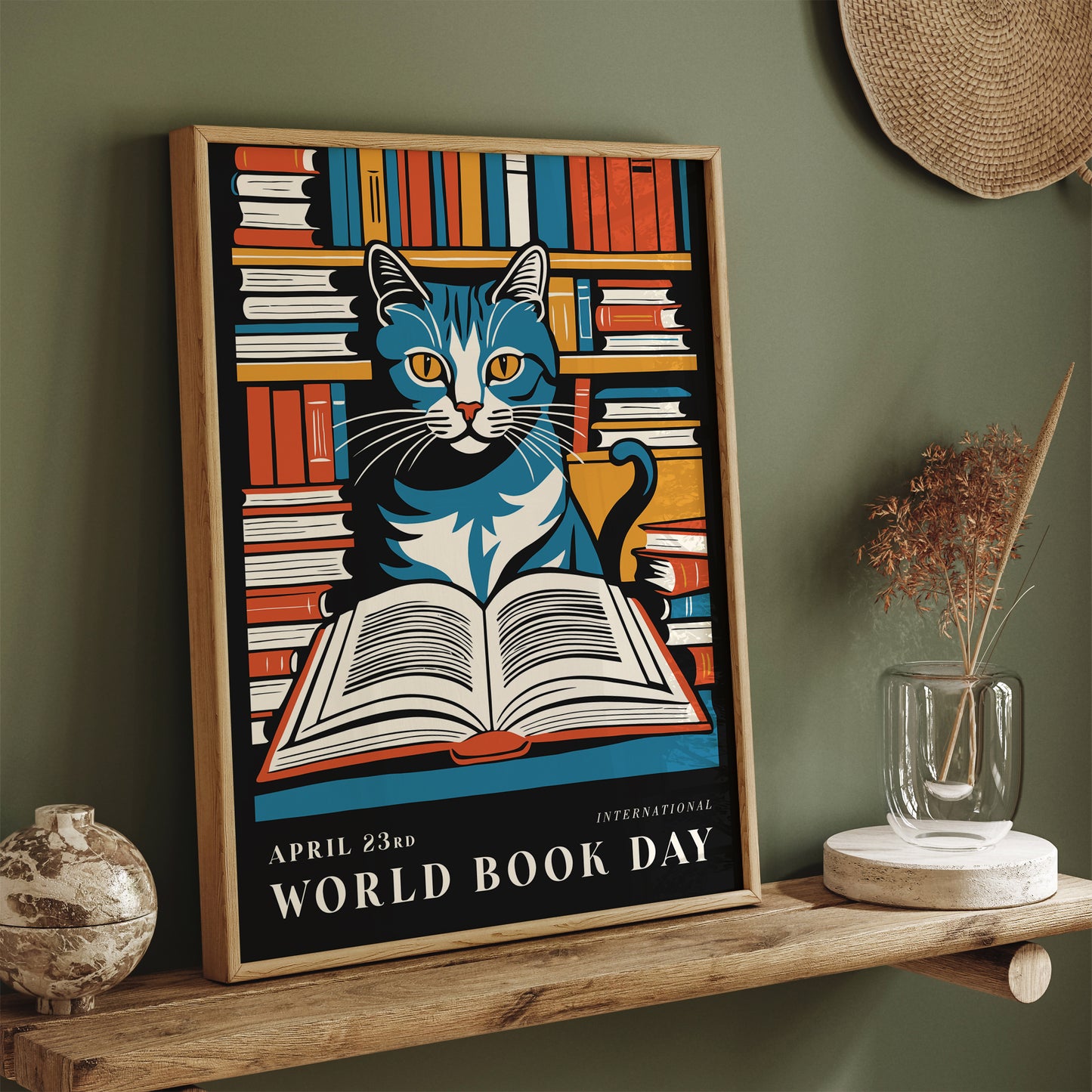 Reading Cat Book Day Poster
