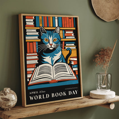 Reading Cat Book Day Poster