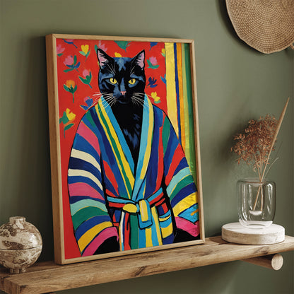 Cat in Bathrobe Floral Poster