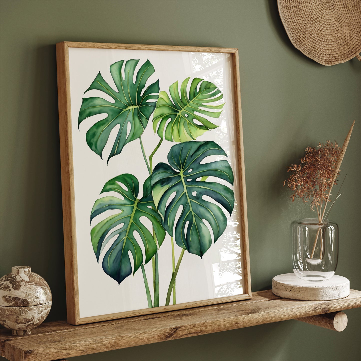 Monstera Leaves Watercolor Style Print