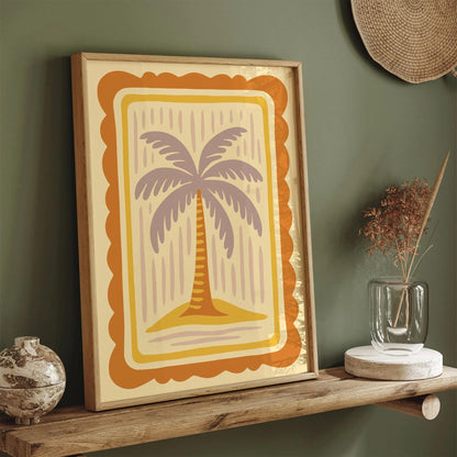 Boho Retro Butter Yellow Palm Tree Poster