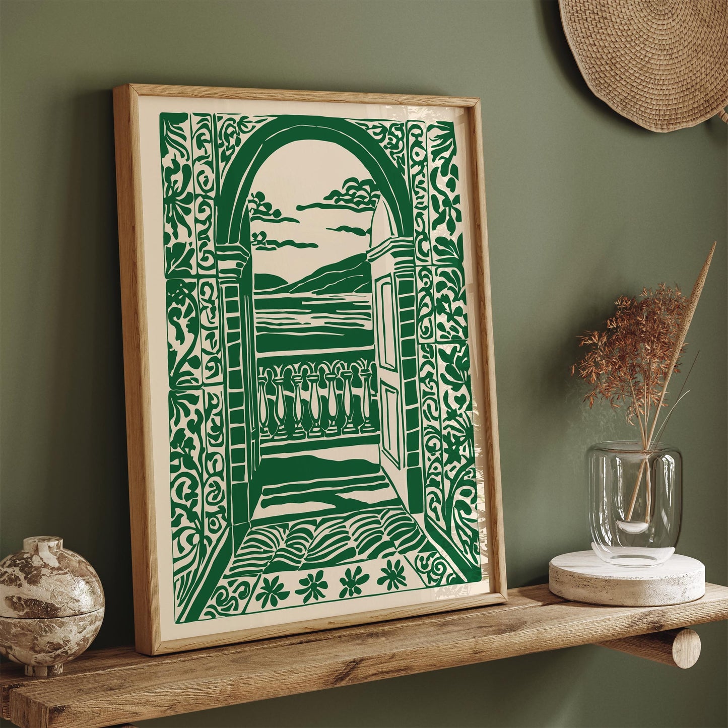 Italian Seascape Green Holiday Travel Wall Art Print