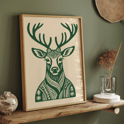 Winter Reindeer in Green Poster