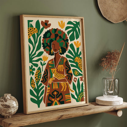 Afrohemian Woman with Cheetah Art Poster