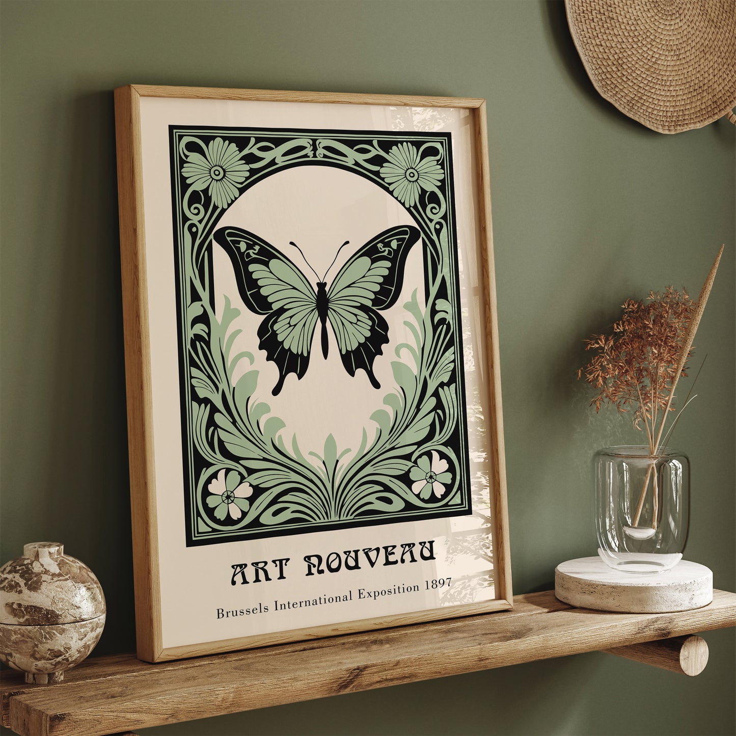 Art Nouveau Green Butterfly Poster