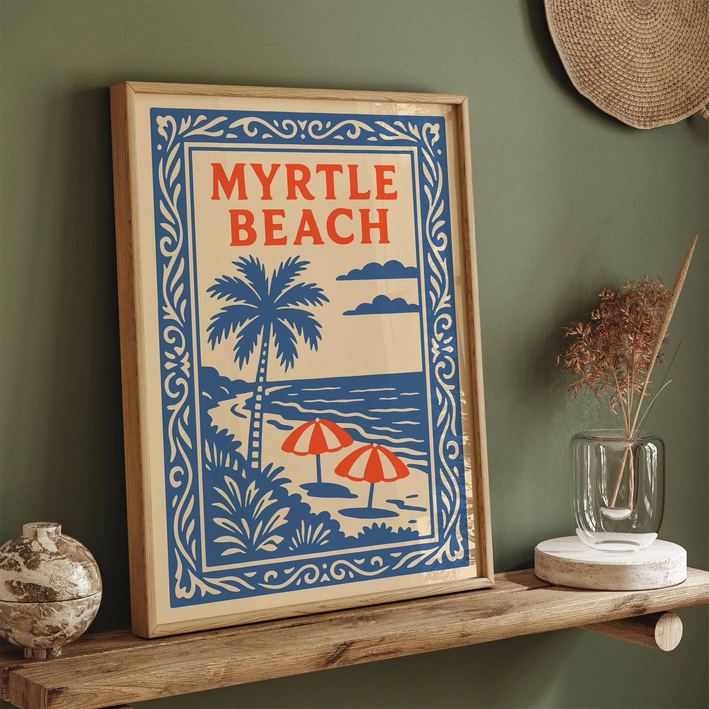 Myrtle Beach Poster - Tropical Blue Landscape Art Print
