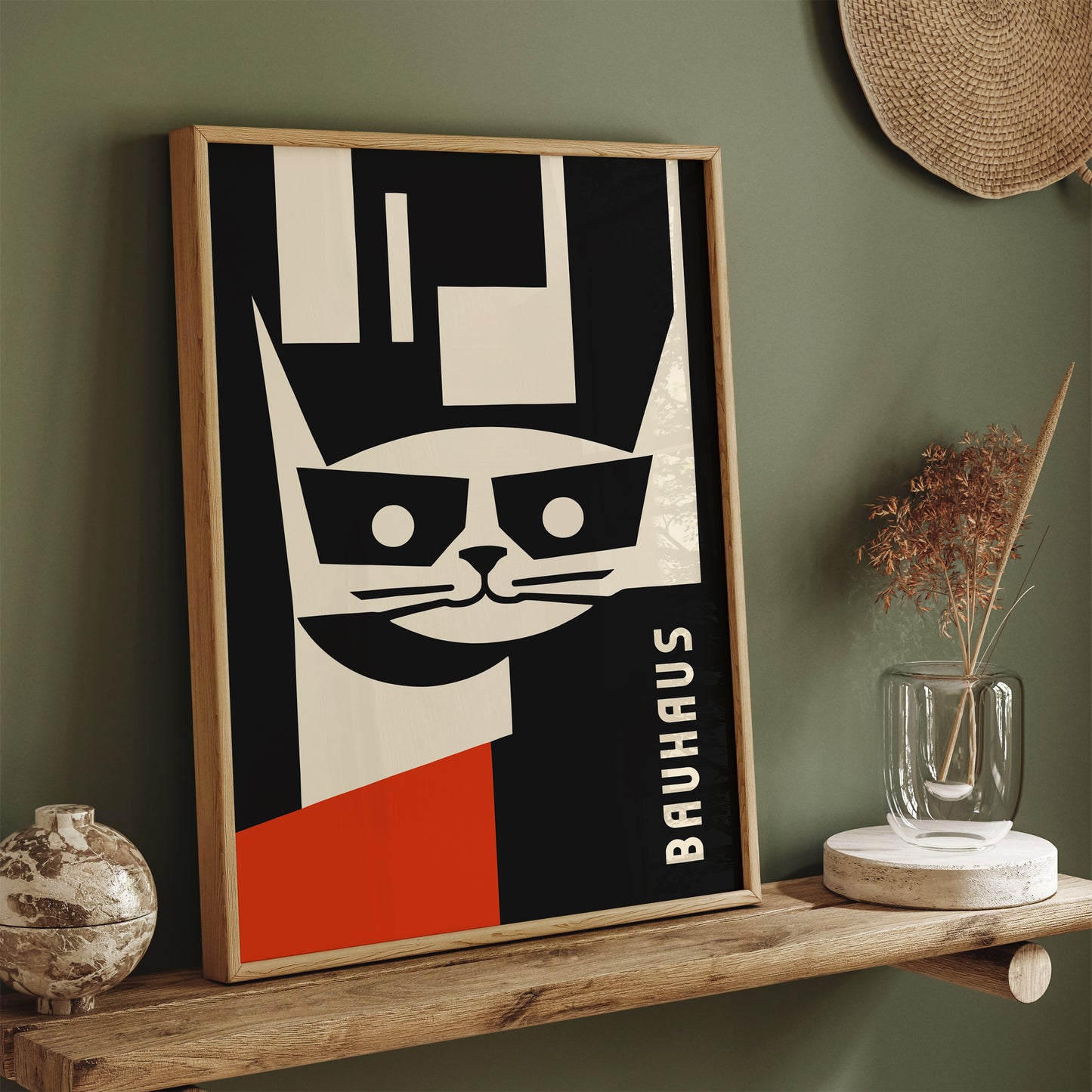 Bauhaus Cat Minimalist Black Poster