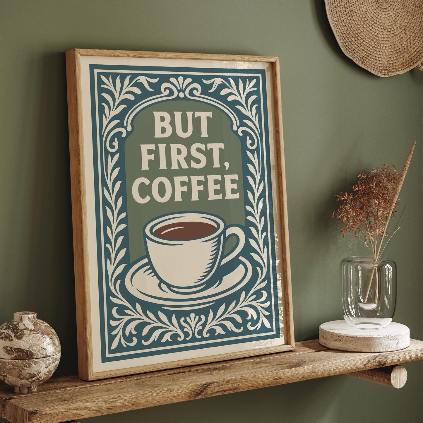 But First Coffee Poster - Quote Rococo Style Kitchen Wall Art Decor