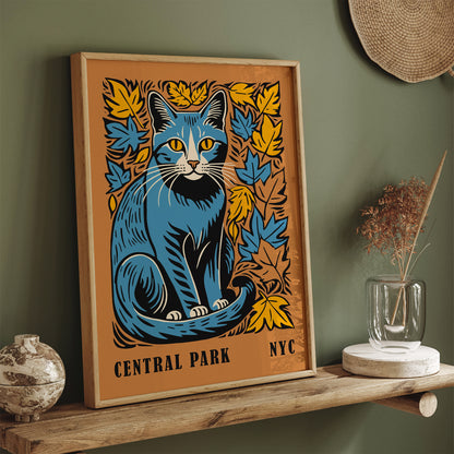 Fall in Central Park NYC Wall Art with a Cat