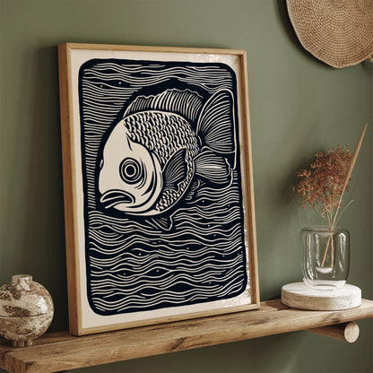 Quirky Fish Linocut Art Print