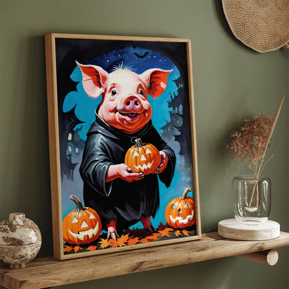 Funny Halloween Pig with Pumpkin Poster