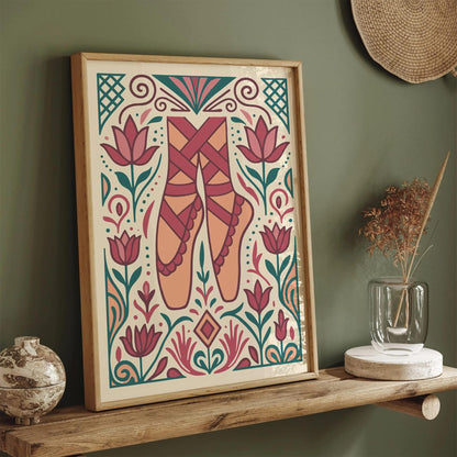 Pointe Ballet Shoes Poster in Art Deco Style