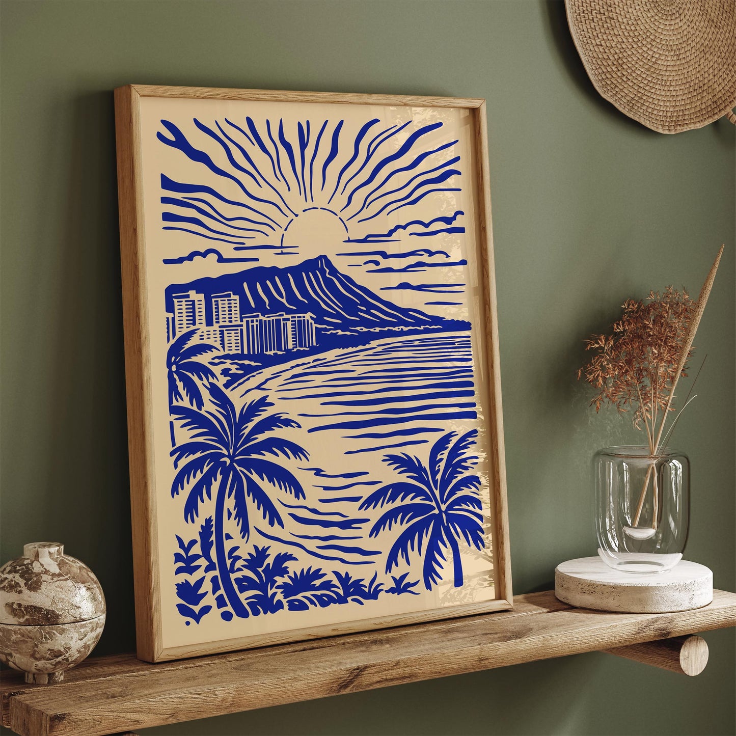 Honolulu Blue Tropical Landscape Poster