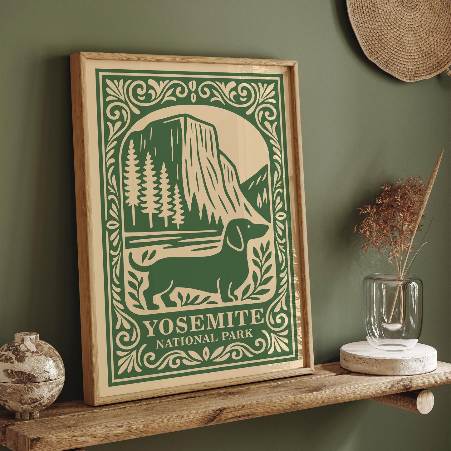 Yosemite National Park Poster - Green Dachshund Travel Art