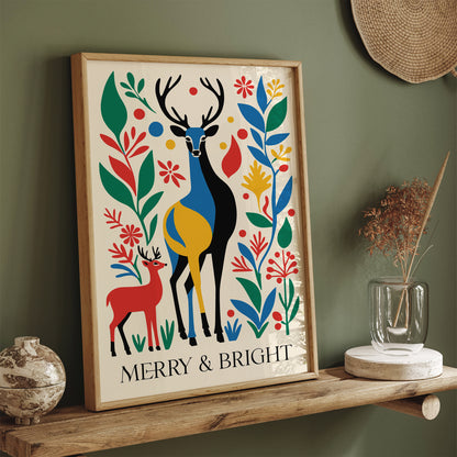 Merry and Bright Deers Art Print