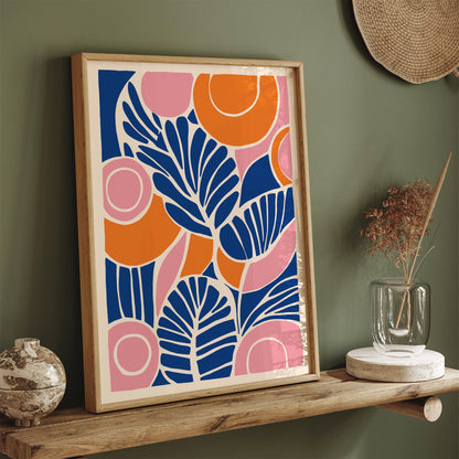 Blue Orange Nature Leaves Art Print
