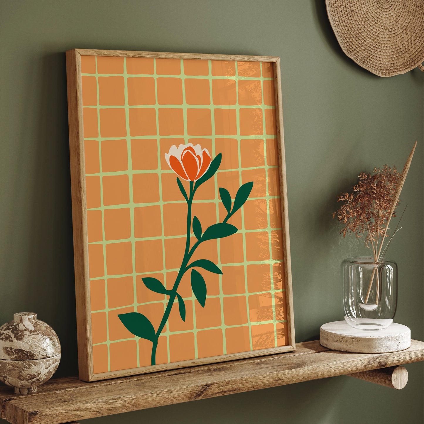 Retro Minimalist Orange Flower Poster