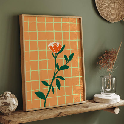 Retro Minimalist Orange Flower Poster
